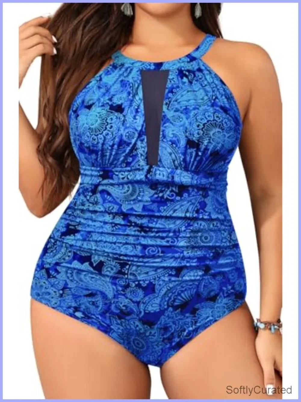 Plus Size One Piece Swimsuit Tummy Control High Neck Ruched Swimwear